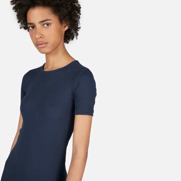 EVERLANE Navy Blue Pima Cotton Short Sleeve Mini Knit Dress Size Large - Picture 2 of 6